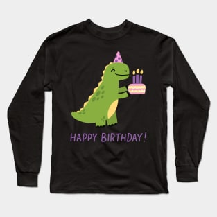 Cute T-Rex with birthday cake Long Sleeve T-Shirt